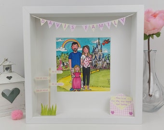 Mummy 40th Birthday Illustration with Family  - Custom Designed Family Portrait with Personalised 3D feaitures - Cute Gift from the Children