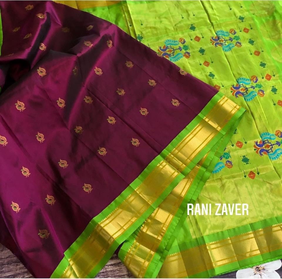 Buy Olive Green & Red Ethnic Motifs Zari Brasso Silk Paithani Saree Online  | Laxmi Style – houseoflaxmi
