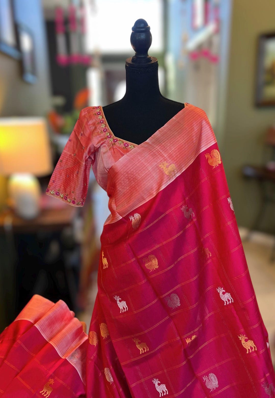 38 Stitched Kanjeevaram Pure Silk Handloom Saree Strawberry Pink Color ...