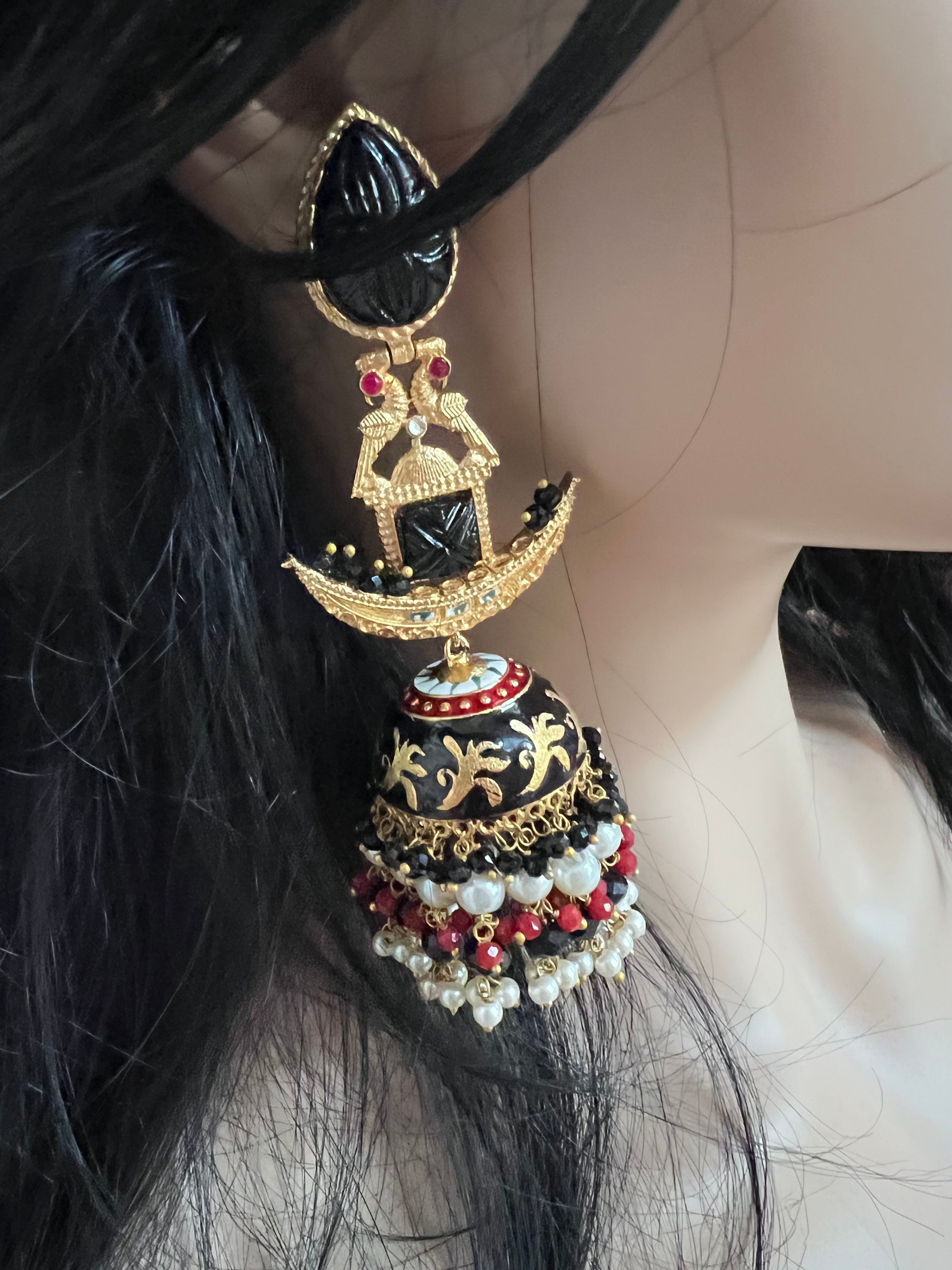 Amrapali InspiredRuby Crystals CZ EarringsBlack Meenakari Gold earringsKundan Ruby Stones EarringsTraditional Indian Earrings