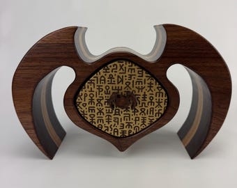 Walnut and birch gold engraved jewelry keepsake bandsaw wooden box