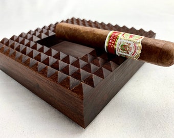 Handmade solid walnut wooden pyramid cigar ashtray