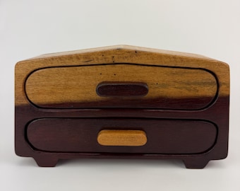 Handmade Katalox Wood Jewelry Keepsake Bandsaw Box – Deep Purple Grain, Suede Interior, Luxury Gift for Him or Her