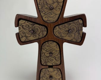 Wooden engraved cross jewelry keepsake bandsaw box