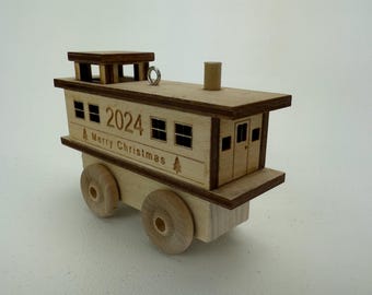 Personalized caboose wooden train Christmas ornament