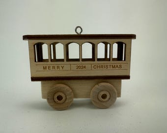 Personalized Trolley Handmade wooden train Christmas ornament