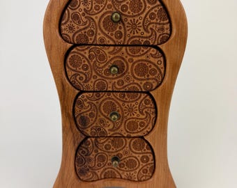 Cherry and walnut paisley engraved jewelry keepsake bandsaw box