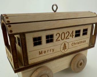 Personalized caboose wooden Christmas train ornament