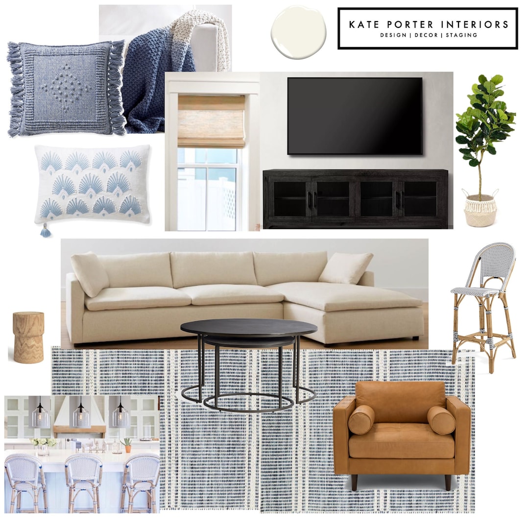 Coastal Family Room Design Package, Living Room Design, Online Interior ...