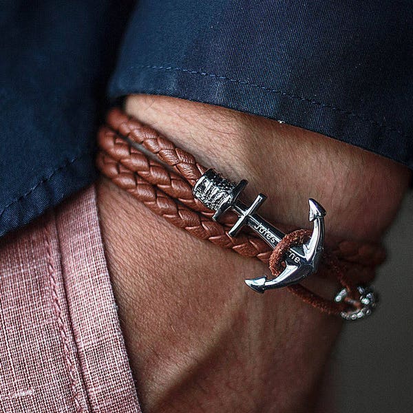 Anchor bracelet, Mens bracelet, Leather bracelet, Bracelet homme, Man anchor bracelet, Bracelet ancre, Anchor bracelet woman, Anker armband