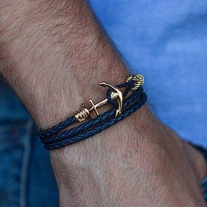 Navy blue leather Anchor bracelet, Mens bracelet, Leather bracelet, Bracelet homme, Man leather bracelet, Man anchor bracelet Bracelet ancre