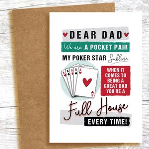 CARTÃO DIA DOS PAIS A6 - Poker - Aniversário do Pai - Full House - melhor mão - royal flush