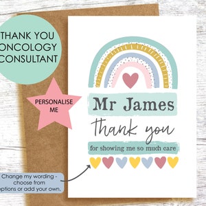 THANK YOU ONCOLOGIST doctor consultant - Cancer - end of treatment - Personalised A6 rainbow greetings card - rang the bell - Grateful