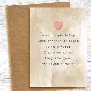 SYMPATHY CARD - una luce incredibile continua a vivere. Lutto, perdita, empatia, simpatia, invio di amore, amico, famiglia