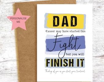 FINISH THE FIGHT - Krebsbehandlungskarte A6 Karte - personalisiert - Unterstützung bei Behandlungsbeginn - Papa Bruder Freund Partner Sohn