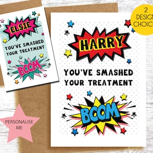 Comic Book - Smashed je behandeling! Boom! Gepersonaliseerde kaart voor een Cancer Warrior - chemo - radiotherapie jongens meisjes kind A6 kaart
