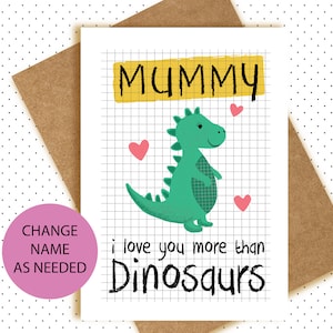 Dinosaurus verjaardagskaart - Moederdagkaart - Mama - Mamar - Mama - personaliseer van je kind - Ik hou meer van je dan. . .