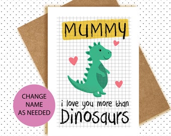 Biglietto di compleanno con dinosauro - Biglietto per la festa della mamma - Mamma - Mamar - Mama - personalizza dal tuo bambino - Ti amo più di. . .