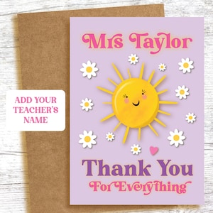 CARTE DE REMERCIEMENT - personnalisée avec des noms - Soleil et marguerites - Merci pour tout