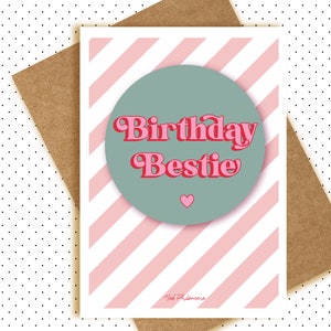 Biglietto di compleanno Bestie A6 - dì a qualcuno che è speciale e unico - un elegante biglietto di compleanno per un amico a strisce - tipografia - verde rosa