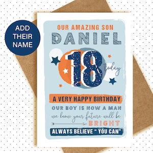 Biglietto di auguri per il 18esimo compleanno – Figlio – Personalizzato – da mamma e papà
