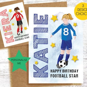 Carte d'anniversaire de football pour filles - A5 - à personnaliser - choisissez la couleur - ajoutez le nom et l'âge