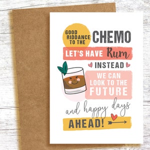 CHEMO ist vorbei - Let's have a Rum - A6 Karte - Feier Endung Behandlung Chemo, Krebs, Überlebenskämpfer Chemotherapie Freund Partner