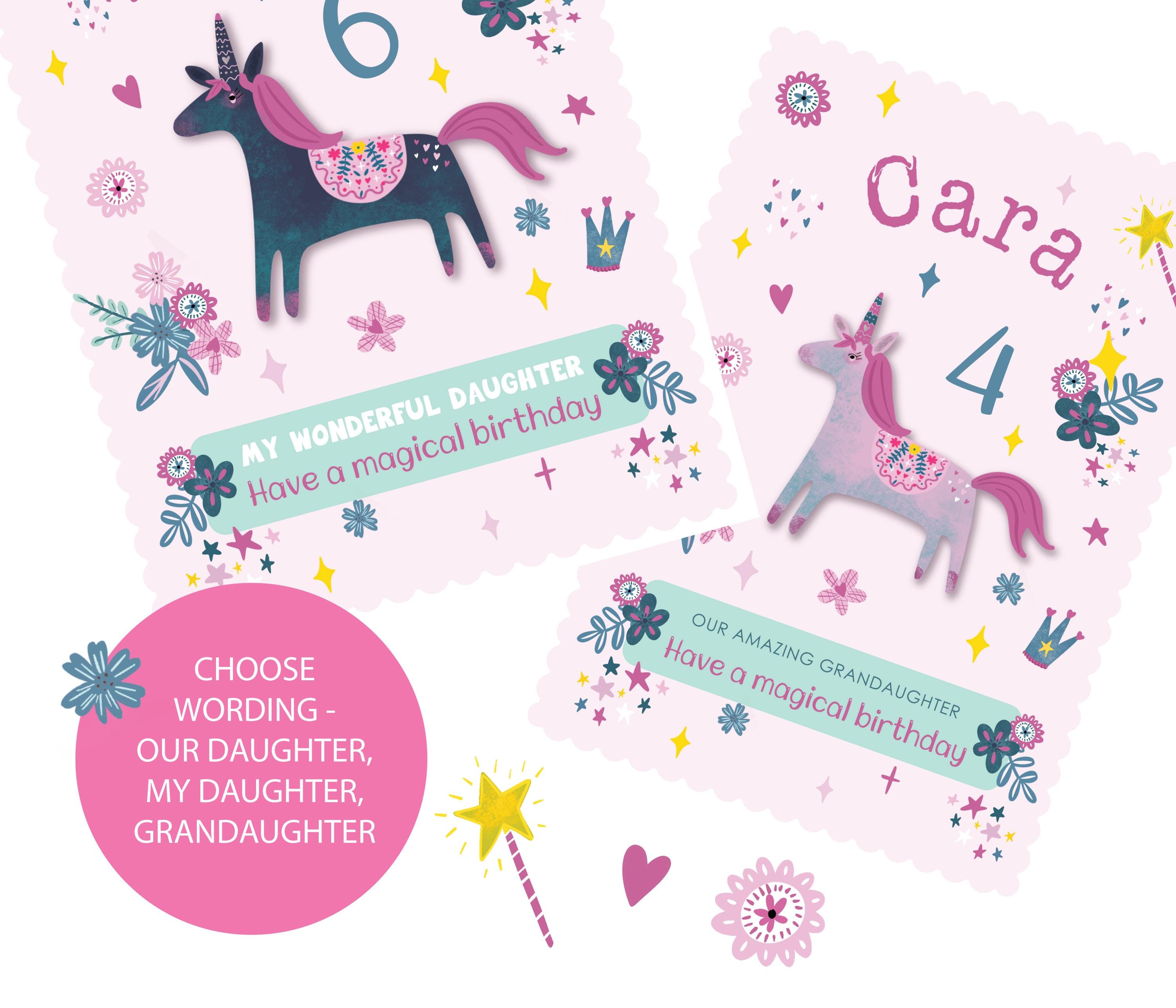 Tarjeta De Cumpleaños Unicornio Rosa Con Cuerno | Vector Premium