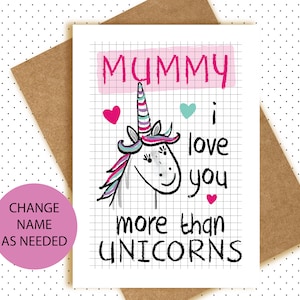 Biglietto di auguri di compleanno con unicorno - Mamma - Mamar - Mama - personalizza dal tuo bambino - Ti amo più di. . .