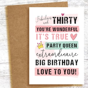THIRTY - PARTY QUEEN - eine wunderbare kleine Geburtstagskarte für eine fabelhafte Freundin