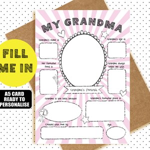 FILL ME IN - Nonna - Festa della mamma - Compleanno - biglietto per la nonna o la nonna - bambini - biglietto da colorare personalizzato dai bambini