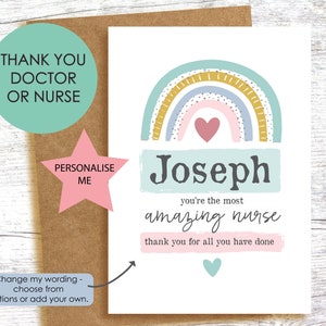 DANKE an eine erstaunliche Krankenschwester oder einen brillanten Arzt - Krebs - Onkologe - Ende der Behandlung - personalisierte A6 Regenbogen-Grußkarte