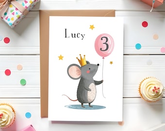 Personalised Mouse Birthday Card and Badge - Custom Name and Age  1 2 3 4 5 6 7 8 9 10 11
