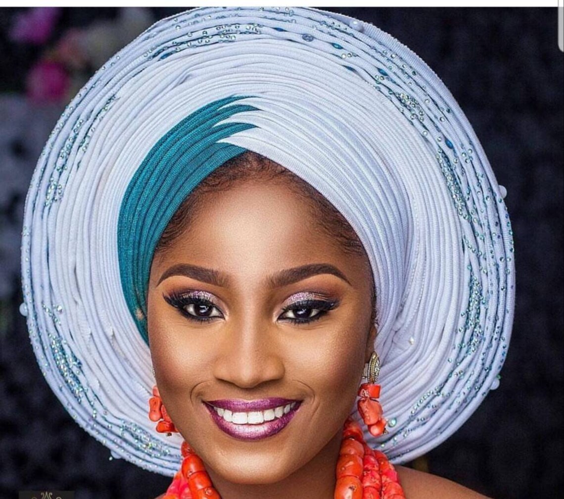 Two Colored Auto gele/Beaded Auto Gele/ ReadytoWear Gele/ Etsy