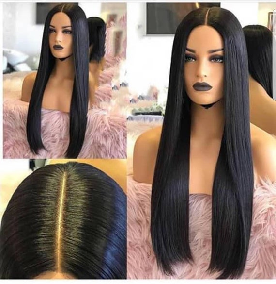 Human Hair Wig Straight Weave Natural Color Closure 22 Etsy