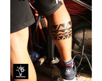 Mannelijke Maori Been Tijdelijke Tattoo, Maori Band Tattoo voor Mannen op Achter been, Polynesische Armband Tattoo voor Mannelijke Atletische Been, Maori Armband