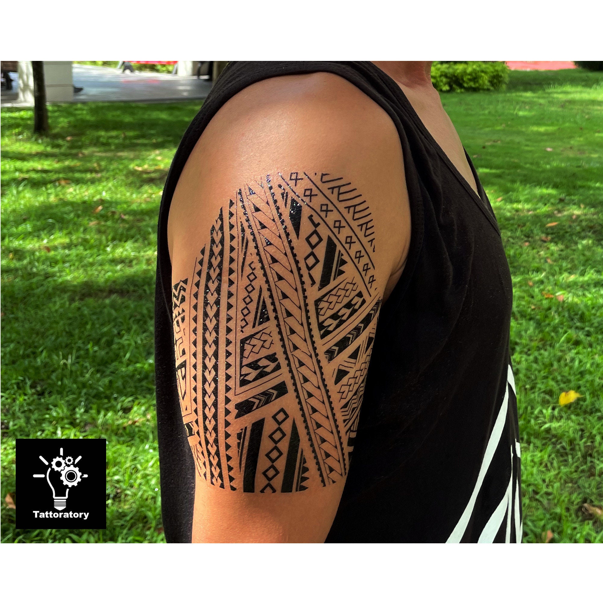 Polynesian Tattoo on Bicep for Men Polynesien Fake Tattoo - Etsy Sweden