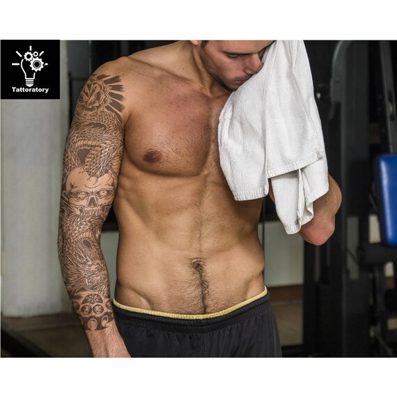 Homme Manches Tatouage Temporaire Dragon Tatouage Dragon Faux Tatouage Manche Dragon Tête De Mort Tatouage Bras Tatouage Temporaire Hommes Tatouage