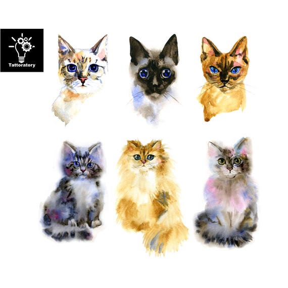 Cat Temporary Tattoo Cat Tattoo Cat Fake Tattoo Watercolor Cat Tattoo Watercolor Tattoo Kitten Tattoo Hello Kitty Tattoo
