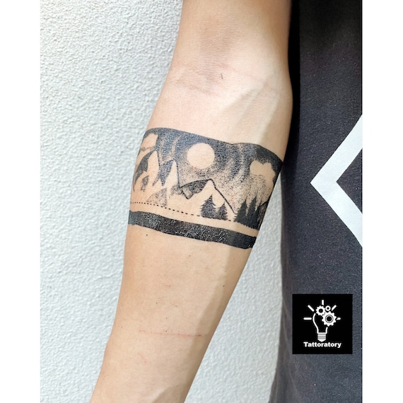 Landscape Armband Tattoo For Ladies Geometric Armband Tattoo Etsy Landscape Armband Tattoo For Ladies Geometric Armband Tattoo Etsy