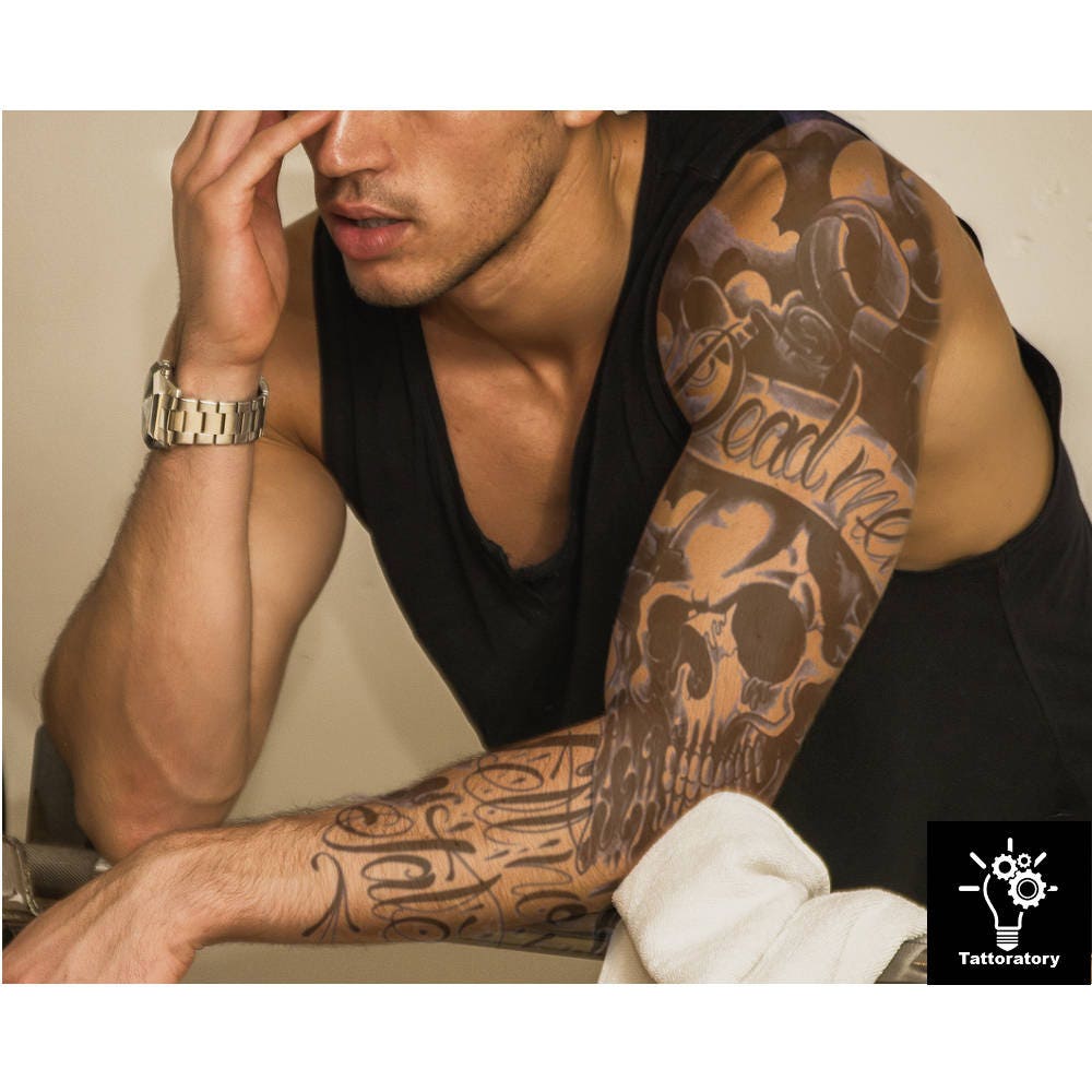 Men Temporary Tattoo Sleeve Men Fake Tattoo Sleeve Black Arm Etsy