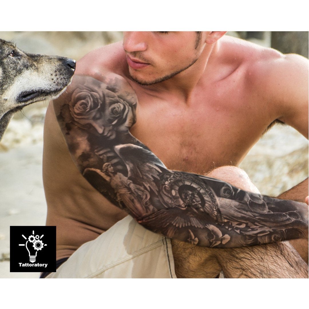 religious tattoos for men half sleeve