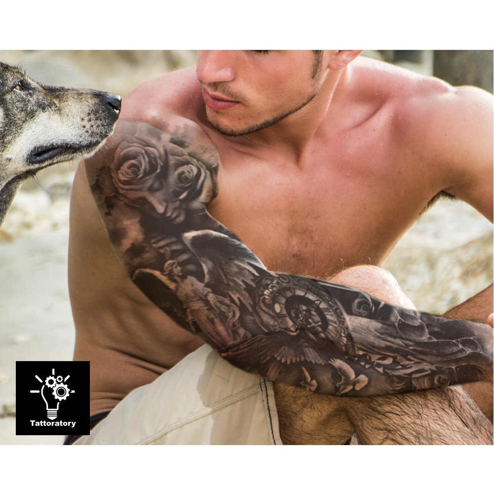 Christian Temporary Tattoo Sleeve For Men Religious Fake Etsy