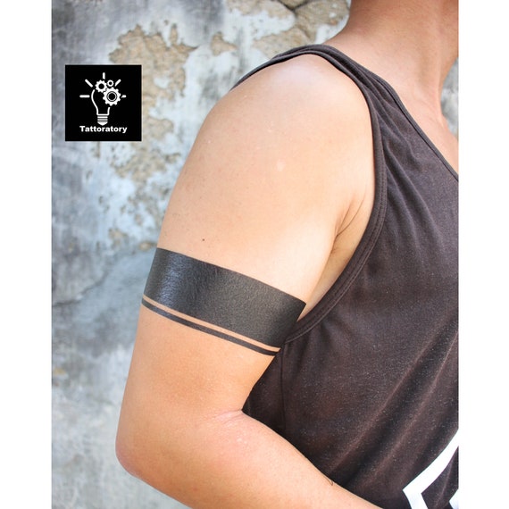 Simple Black Bicep Armband Tattoo for Men, Solid Black Arm Band