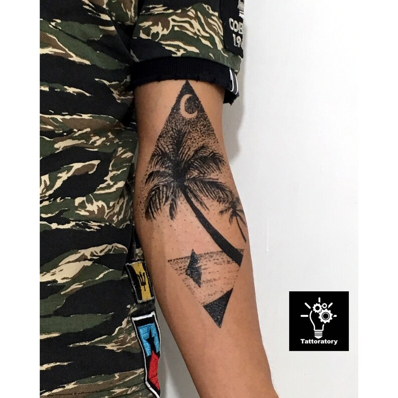 Palm Tree Tattoo for Forearm Dotwork Tattoo Palm Tree Etsy