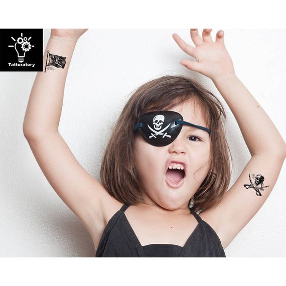 Pirate Temporary Tattoo Pirate Tattoo Pirate Fake Tattoo Jolly Roger Tattoo Kid Temporary Tattoo Kid Birthday Tattoo Themed Tattoo