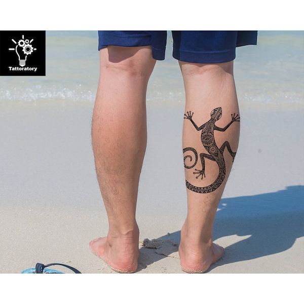 Lizard Temporary Tattoo Lizard Tattoo Lizard Fake Tattoo Men Temporary Tattoo Leg Tattoo Maori Tattoo Tribal Tattoo Polynesian Tattoo