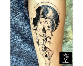 Large Astronaut Tattoo, Spaceman Tattoo, Space Tattoo, Astronaut Fake Tattoo, Large Forearm Tattoo, Temporary Tattoo, Tatouage Temporaire