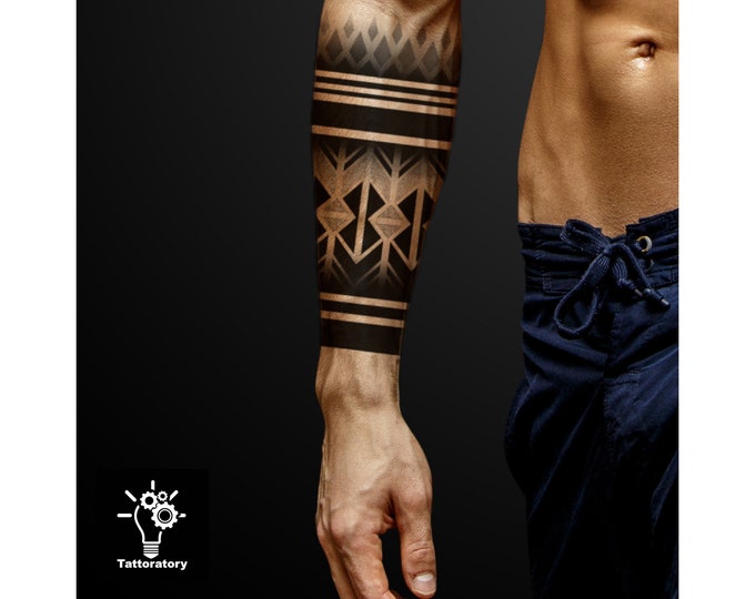 Temporary Tattoo Half Sleeve Temporary Tattoo Geometric Etsy