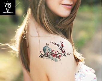 Watercolor Temporary Tattoo Watercolor Tattoo Cherry Blossom Tattoo Japanese Temporary Tattoo Sakura Tattoo Tree Tattoo Thigh Tattoo
